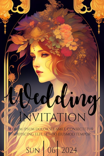 PSD bohemian floral wedding invitation vibrant illustrationenchanted forest themed wedding invitation ar