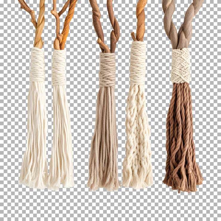 PSD bohemian macrame wall hanging tassels isolated on transparent background