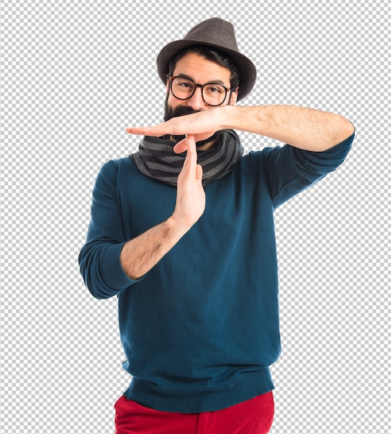 Bohemian man making time out gesture  