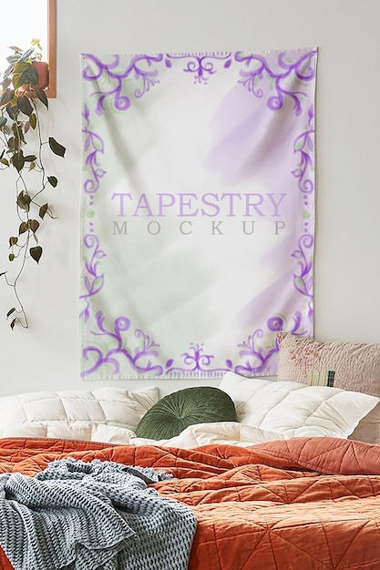 PSD boho blank tapestry mockup