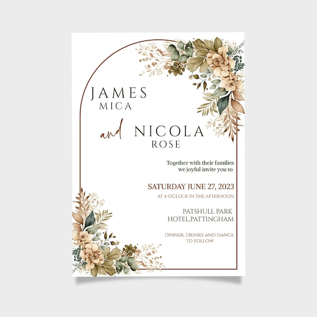 Boho Floral Frame Wedding Invitation Printable Invitation Custom Invitation Digital Download