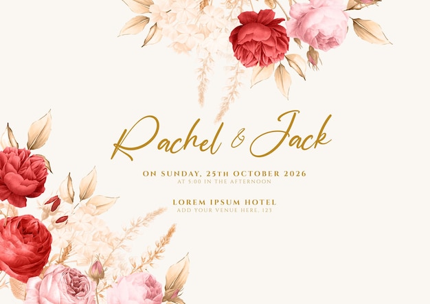 PSD boho floral wedding invitation card template