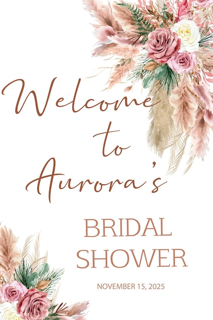 PSD boho flowers elegant bridal shower welcome sign