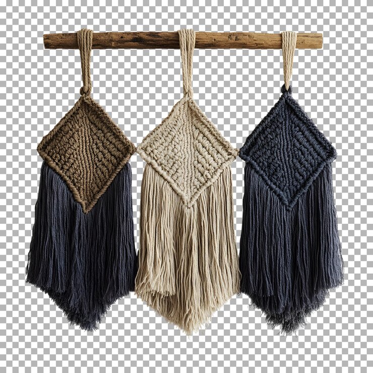 PSD boho macrame wall hanging set isolated on transparent background