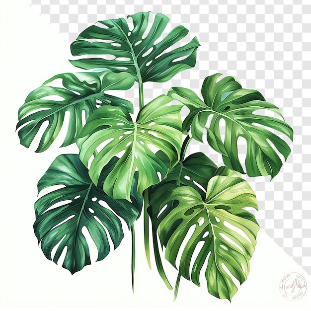 PSD boho style monstera leaves watercolour art on transparent