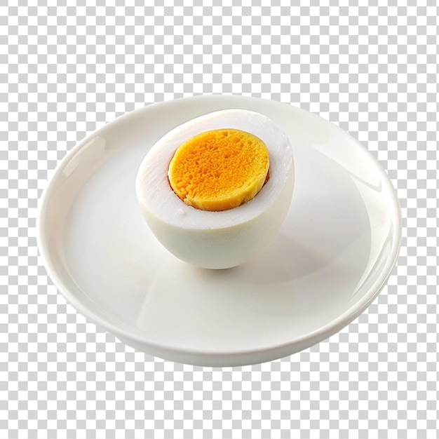 Вареное яйцо на тарелке, изолированное на прозрачном фоне.