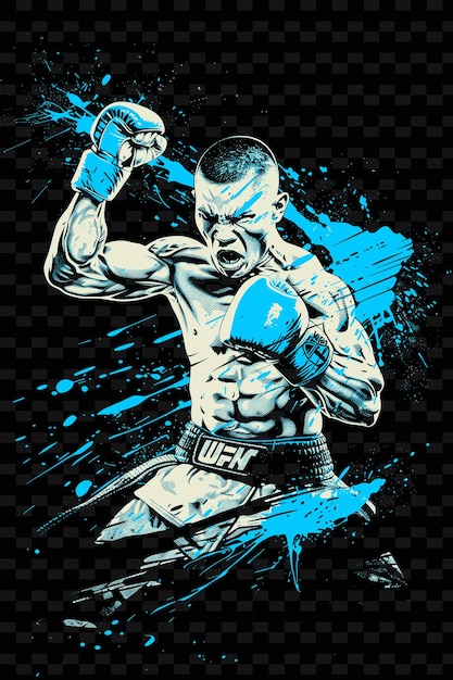 PSD bojownik muay thai wykonuje uderzenie łokciem z agresywną ilustracją po płaskie tła sportowe 2d