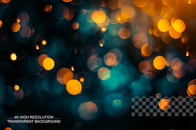 Illuminazione bokeh in una stanza buia con luci led sfocate su uno sfondo trasparente