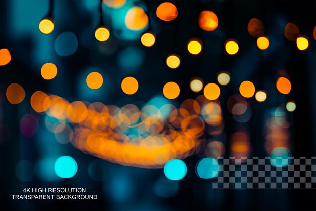 PSD bokeh lighting in a dark room with led lights out of focus on transparent background