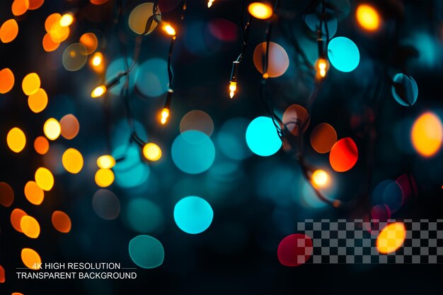 PSD bokeh lighting in a dark room with led lights out of focus on transparent background