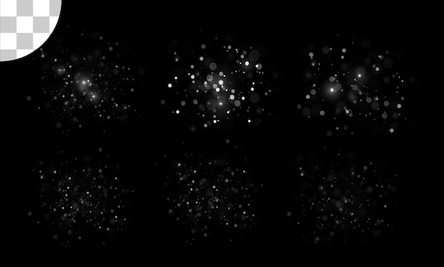 PSD Боке белого снега на черном фоне падающих снежинок на звездах ночного неба