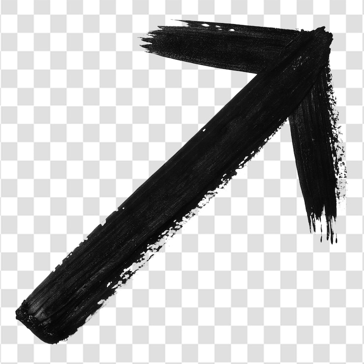 PSD bold black brush stroke arrow with tapered tip angled upward right on a transparent background