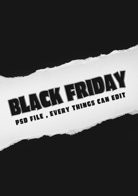 PSD poster del black friday in grassetto con effetto di carta artigianale strappata