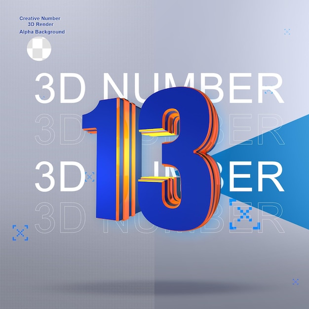 Bold blue 3d number13