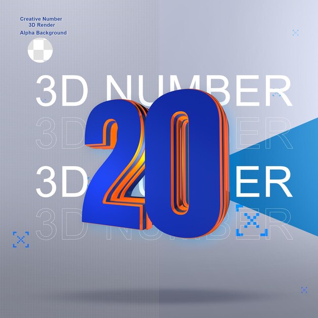 PSD 太字の青い 3 d 番号 20