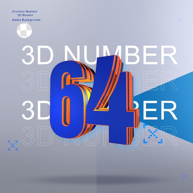 PSD 太字の青い 3 d 番号 64