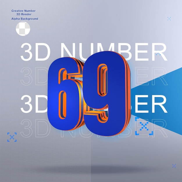 PSD bold blue 3d number69