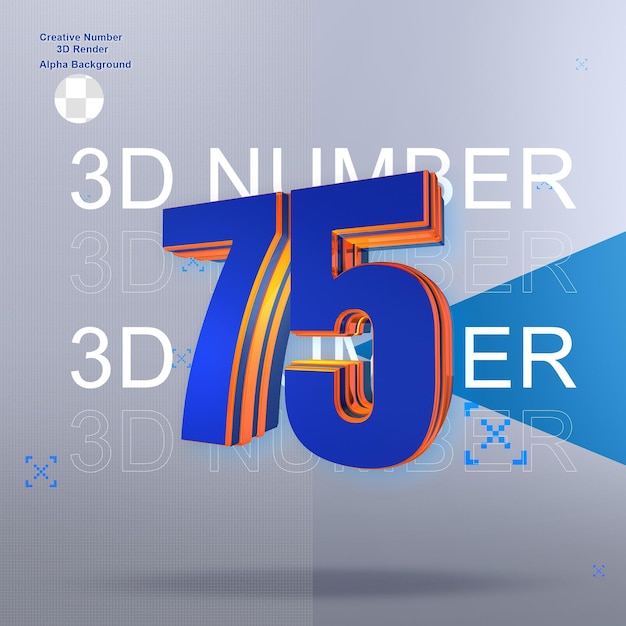 PSD 太字の青い 3 d 番号 75