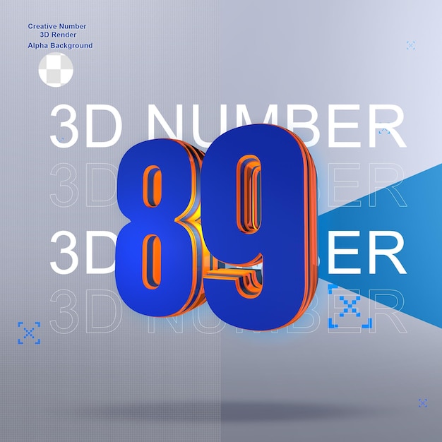 PSD bold blue 3d number89