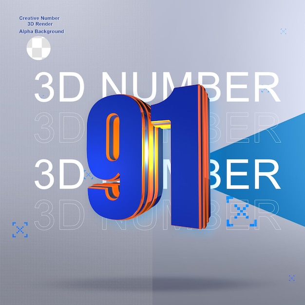 PSD Жирный синий 3d number91