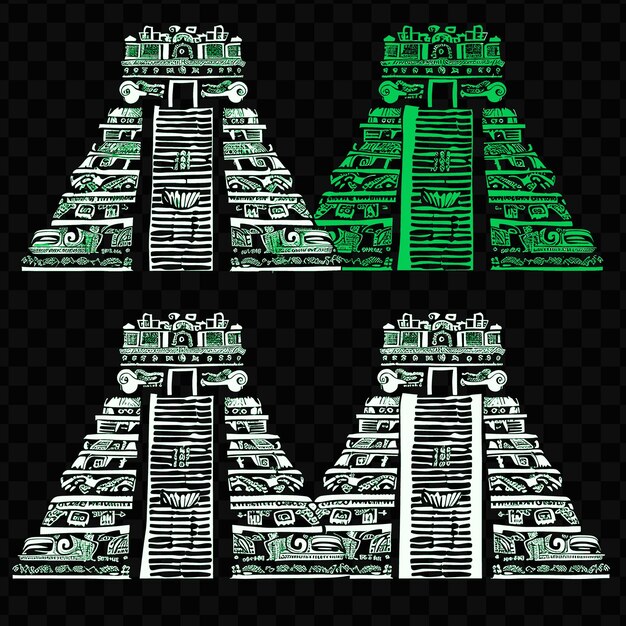 PSD design del tempio maya con motivi a piramide a gradini audaci e intricata linea di inchiostro di tatuaggio decorazione del telaio art design