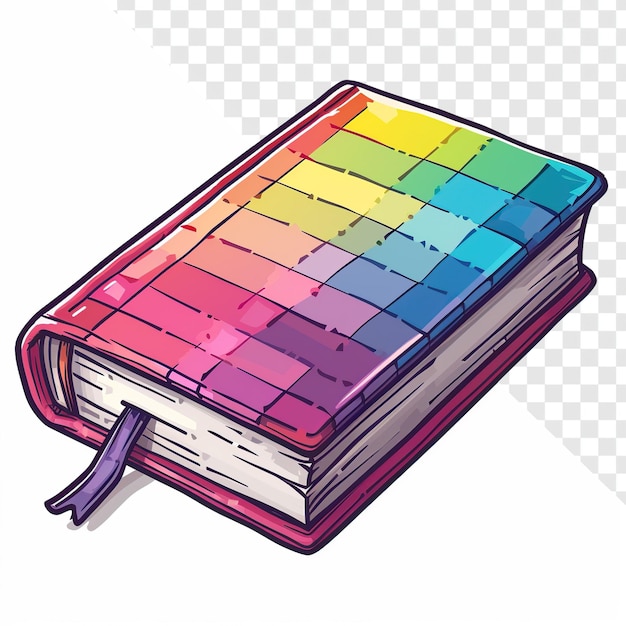 Bold sticker style pixel art notebook su sfondo trasparente