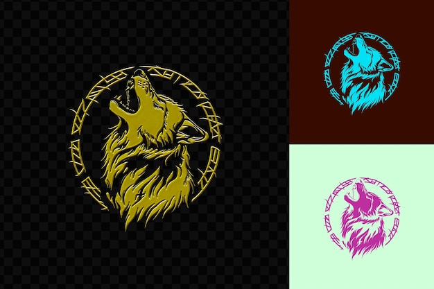 PSD bold wolf pack emblem logo with a howling wolf complemented psd vector design creative art concept