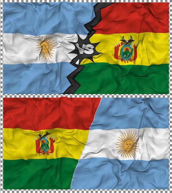 bolivia vs argentina half combined flag cloth bump texture 3d rendering