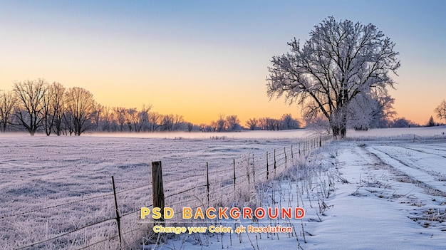 PSD bomen in een winterveld frosty dageraad