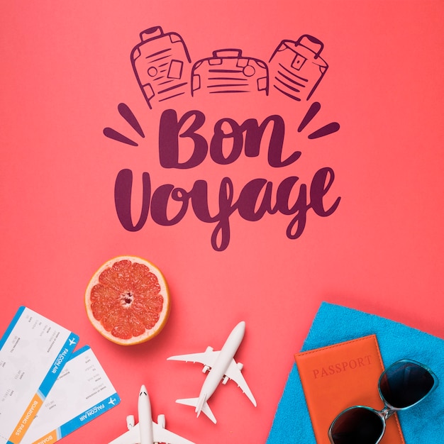 PSD bon voyage. motivational lettering quote for holidays traveling concept