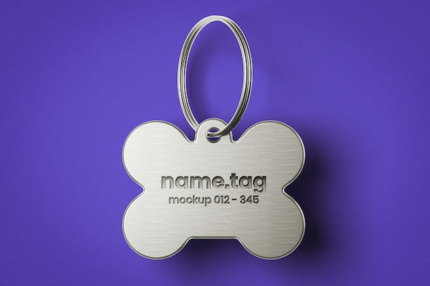 PSD bone shaped metallic pet name tag mockup