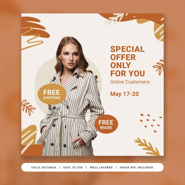 PSD bone white abstract fashion brand instagram template post