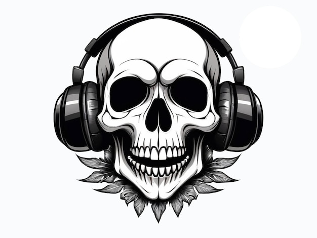 PSD bones skull vector logo skull in headphones