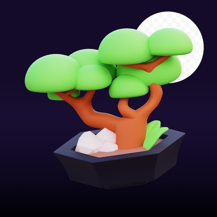 PSD bonsai 3d graphic illustration