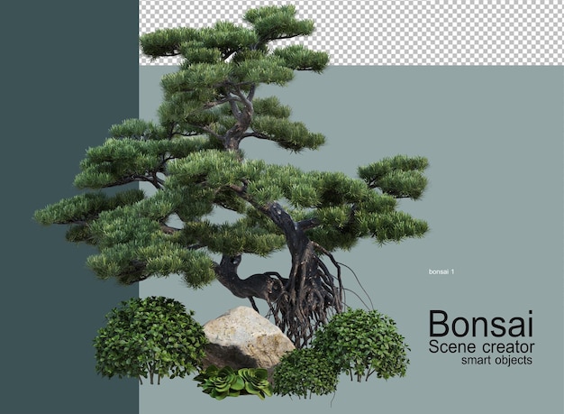 PSD bonsai garden with decorative stones