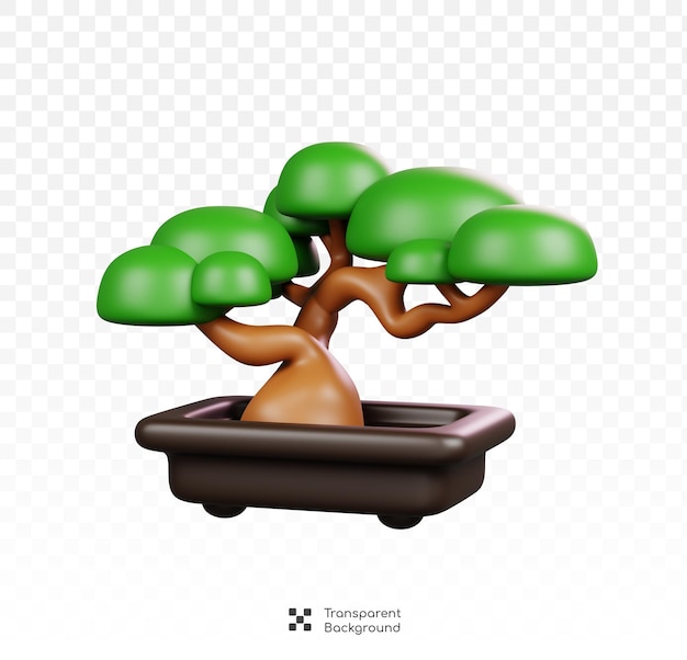 PSD bonsai tree on pot isolated symbols icons and culture of japan 3d rendering