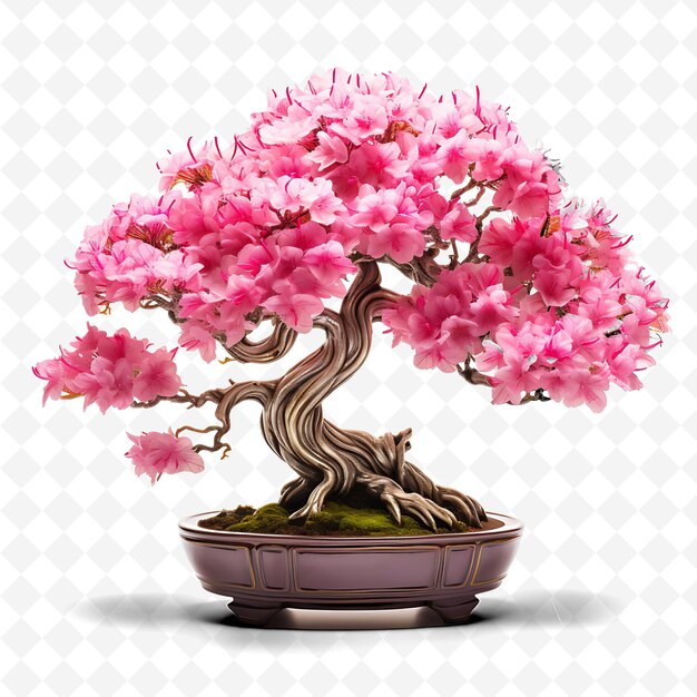 PSD a bonsai tree with pink flowers in a pot