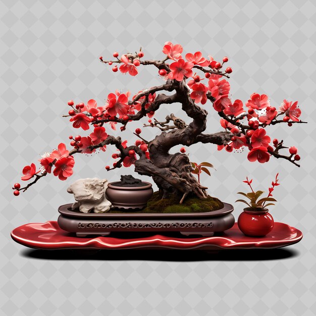 PSD a bonsai tree with a pot of cherry blossoms on it