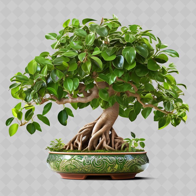 PSD a bonsai tree with a pot of flowers and a tree