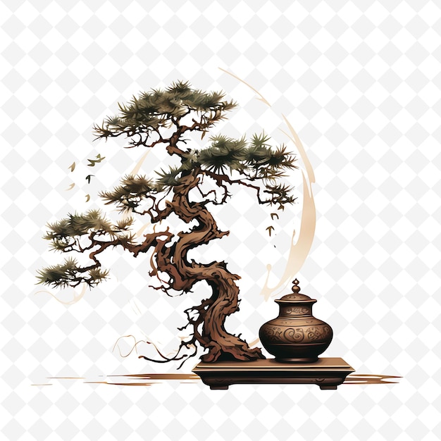 PSD a bonsai tree with a pot on the front