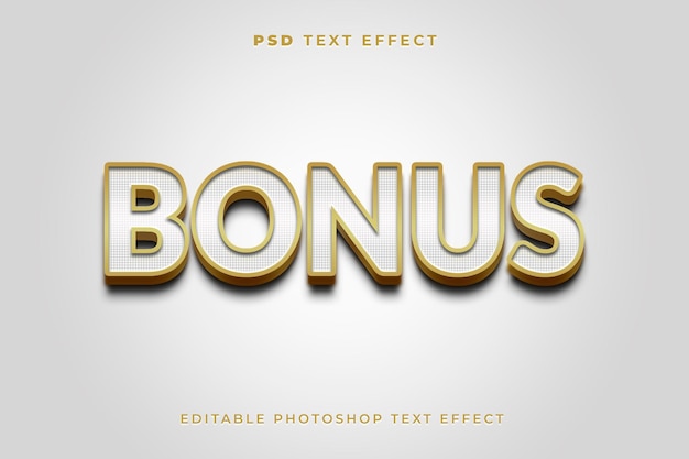 bonus 3d text effect template with white and gold colors