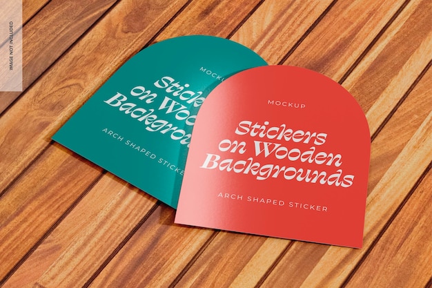 Boogvormige stickers op houten achtergrondmodel