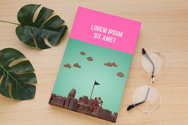 book cover arrangement with glasses