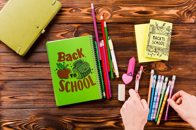 Book cover mockup with back to school concept