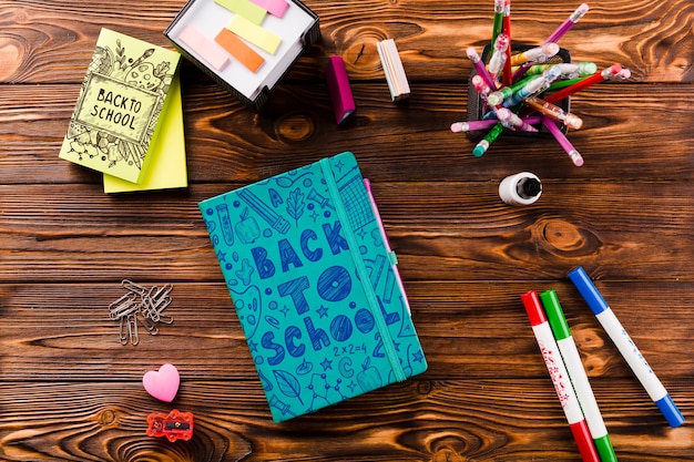 Book cover mockup with back to school concept