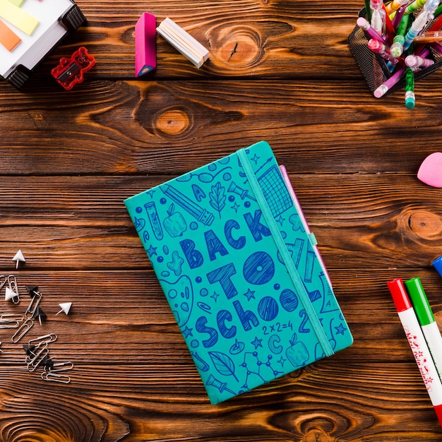 Book cover mockup with back to school concept