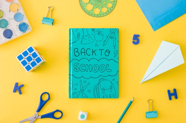 Book cover mockup with back to school concept