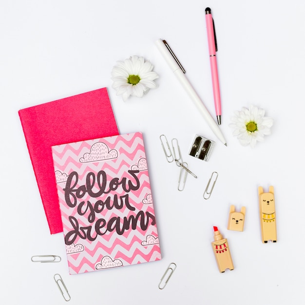 book cover mockup with office elements