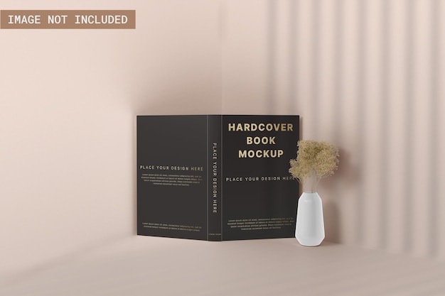 PSD book cover mockup with white vase