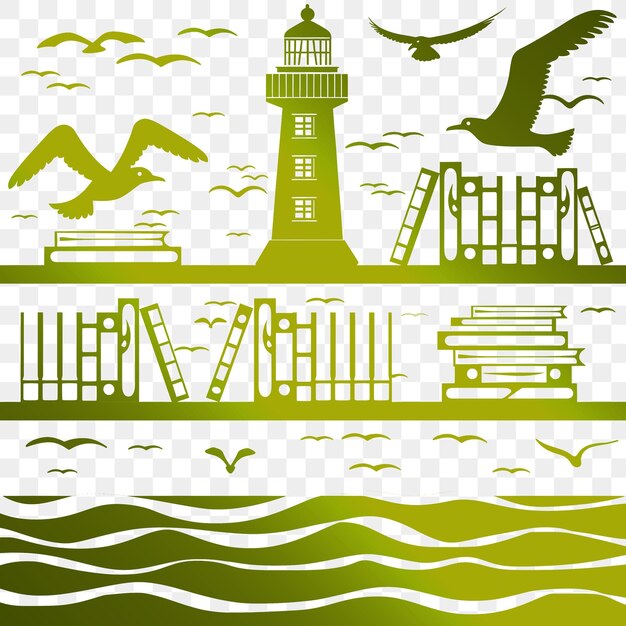 PSD a book cover with a lighthouse and a book of books